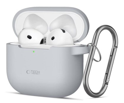 Etui na słuchawki Tech-Protect Silicone Hook do Apple AirPods 4. generacji Crayon Grey